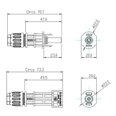 Conector MC4 BC03C (par hembra-macho)